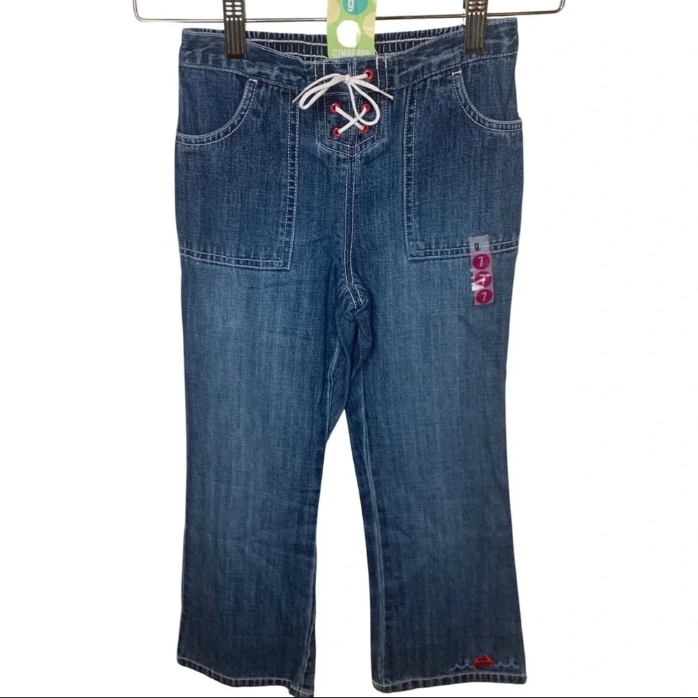 NWT GYMBOREE “Whale Watching” Girls Lace Up Embroidered Jeans Denim Size 7